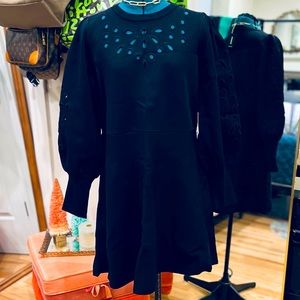 Express Balloon Sleeve Mini Dress with Cutouts